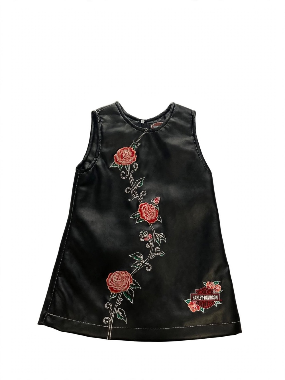 Harley-Davidson Faux Leather Toddler Dress Embroidered Roses Moto
